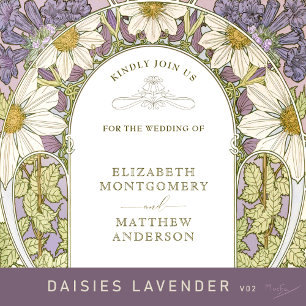 Lavender Marguerite Daisy Wedding Art Nouveau Invitation