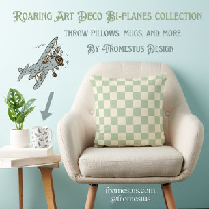 Roaring Art Deco Bi-planes - blue green pattern.   Round Clock