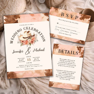 Western Wedding Blush Pink Cowhide Details Enclosure Card