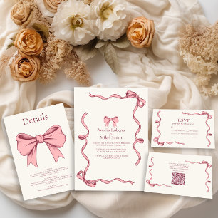 Elegant Pink Hand Drawn Bow Wedding Save The Date