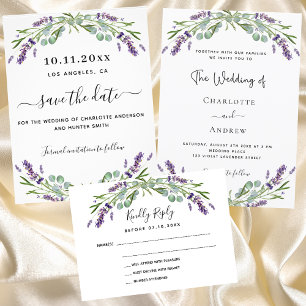 Lavender greenery violet luxury wedding reception magnetic invitation