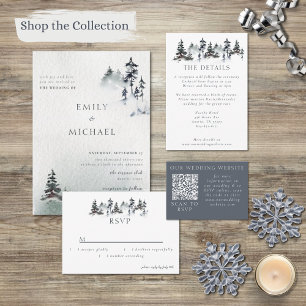 Minimalist Evergreen Mountain Green Slate Blue Invitation