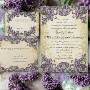 Purple & Green Peacock Wedding Invitations