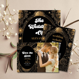 Celestial Black Gold Wedding Save The Date