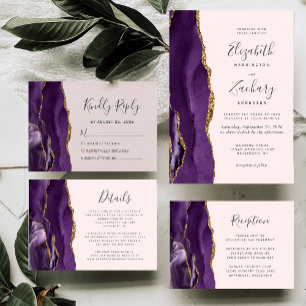 Purple Gold Agate Blush Pink Wedding Invitation