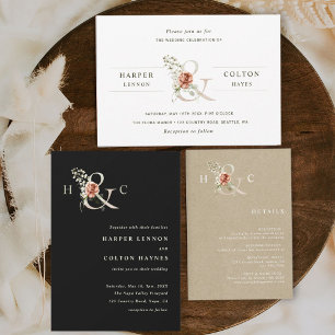 Floral Ampersand Elegant Watercolor Wedding Invitation