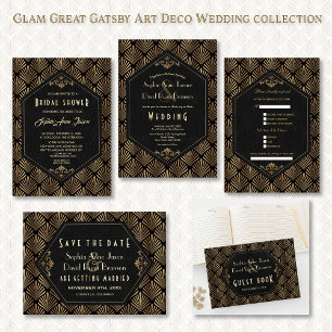 Glam Roaring 20's Gold Black Great Gatsby Wedding Invitation