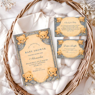 Vintage Blue Jeans Teddy Baby Shower Invitation