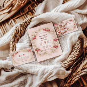 Vintage Cherry Garden Girl 1st Birthday Invitation