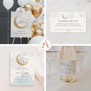 Over the Gold Moon Blue Baby Shower invitation