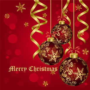 Trendy Festive Red & Golden Christmas Ornaments Holiday Postcard