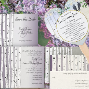 Die Cut Chalkboard Love Bird Birch Tree Wedding Invitation
