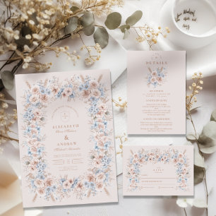 Blush Pink and Blue Watercolor Floral Wedding Invitation