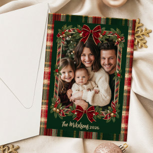 Photo Classic Plaid Christmas Holiday Charm Acrylic Invitations
