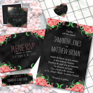 Black Pink Chalkboard Floral Wedding Favour Labels