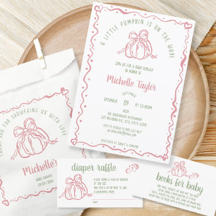 Autumn Whimsical Hand Drawn Pumpkin Diaper Raffle Enclosure Card