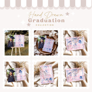 Photo Retro Hand Drawn Pink and Blue Graduation Announcement