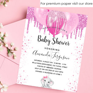 Baby Shower pink glitter girl script  Announcement Postcard