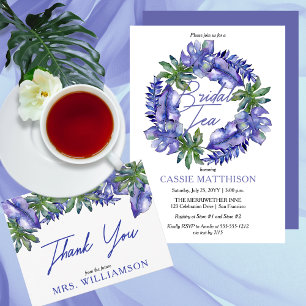 Boho Tropical Leaves Purple   Green Bridal Tea Invitation