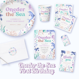 Modern Oneder the Sea Dolphin Retro First Birthday Square Sticker