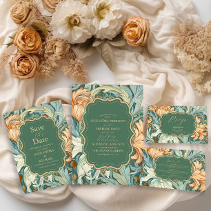 Vintage Elegance William Morris Floral Wedding All In One Invitation
