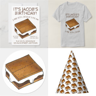 Campfire S'mores Marshmallow Smores Birthday Party Invitation