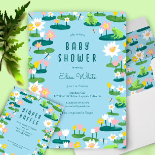 Frogs & Lily Pads Cute CUSTOM QR CODE BABY SHOWER Invitation