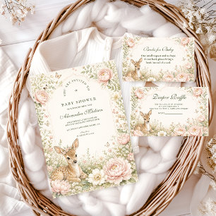 Elegant Floral Deer Botanical Baby Shower Invitation