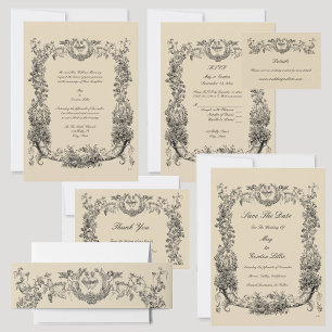 Vintage Baroque Rococo Border with Hearts Invitation