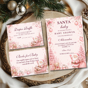Whimsical Pink Santa Diaper Raffle Enclosure Card