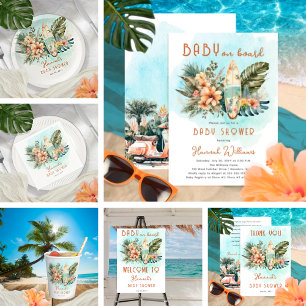 Baby on Board Tropical Surf Neutral Baby Shower Thank You Card