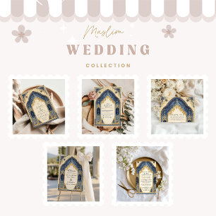 Royal Blue Gold Islamic Wedding Enclosure Card