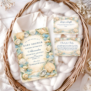 Oyster And Starfish Beach Baby Shower Invitation