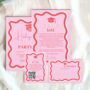 Retro pink curve squiggle wavy advice graduation enclosure card