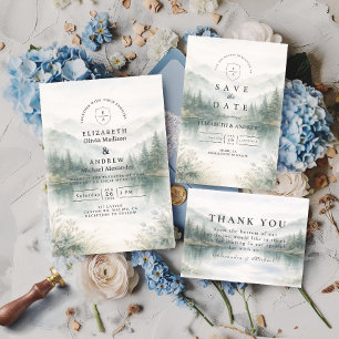 Elegant Misty Forest Mountain Wedding RSVP Card