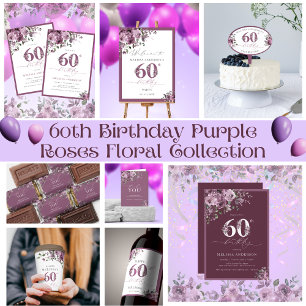 Elegant Purple Flowers 60th Birthday Classic Round Sticker