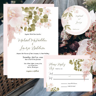 Blush Pink, Green, Elegant Boho Style Wedding Invi Invitation