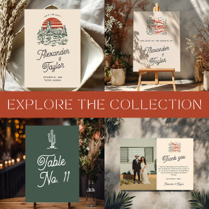 Bold Retro Saguaro Cactus Desert Landscape Wedding Invitation