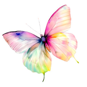 Delicate Pink Butterfly in Pastel Rainbow Colours Paper Plate