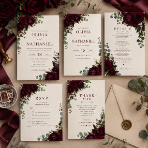 Moody Burgundy Floral Wedding Invitation
