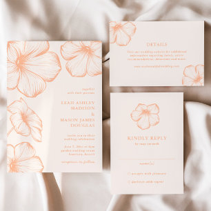 Modern Peach Floral Elegant Wedding Invitation
