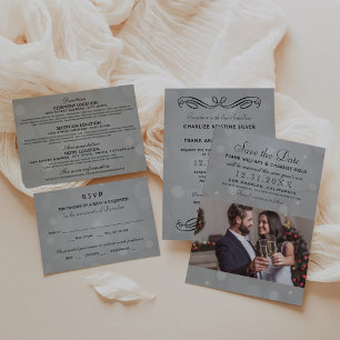 Elegant Platinum Grey Wedding Photo Save The Date