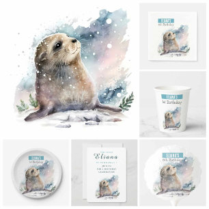 Winter vibes Seal -  Birthday Party - Paper Plate
