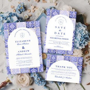 Classic Blue Porcelain Patchwork Wedding Invitation