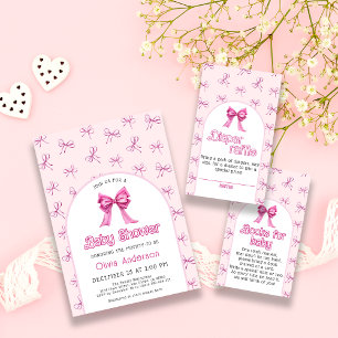 Elegant Pink Bow Trendy Baby Shower Invitation
