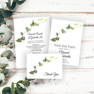 Green English Ivy Watercolor Wedding Save the Date