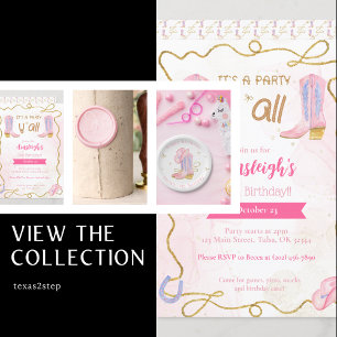 Cowgirl Pink Boots Western Birthday Party Invitation