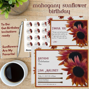 Mahogany Sunflower Birthday Invitation