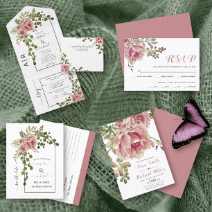 Dusty rose watercolor flowers floral bridal shower invitation