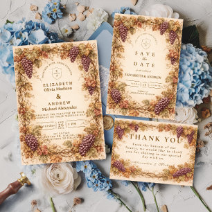 Vintage Vineyard Grapes Wedding Save The Date